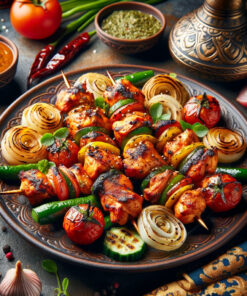 Chicken Tikka are boneless pieces of chicken, marinated in spiced yogurt, threaded on a metal skewer and cooked on live charcoal. The term “Tikka” translates to a piece or chunk.