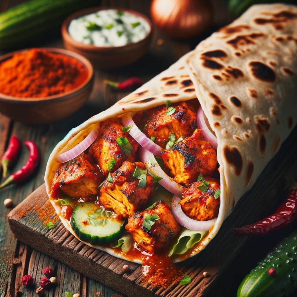 Chicken Achari Tikka Roll Nukkad